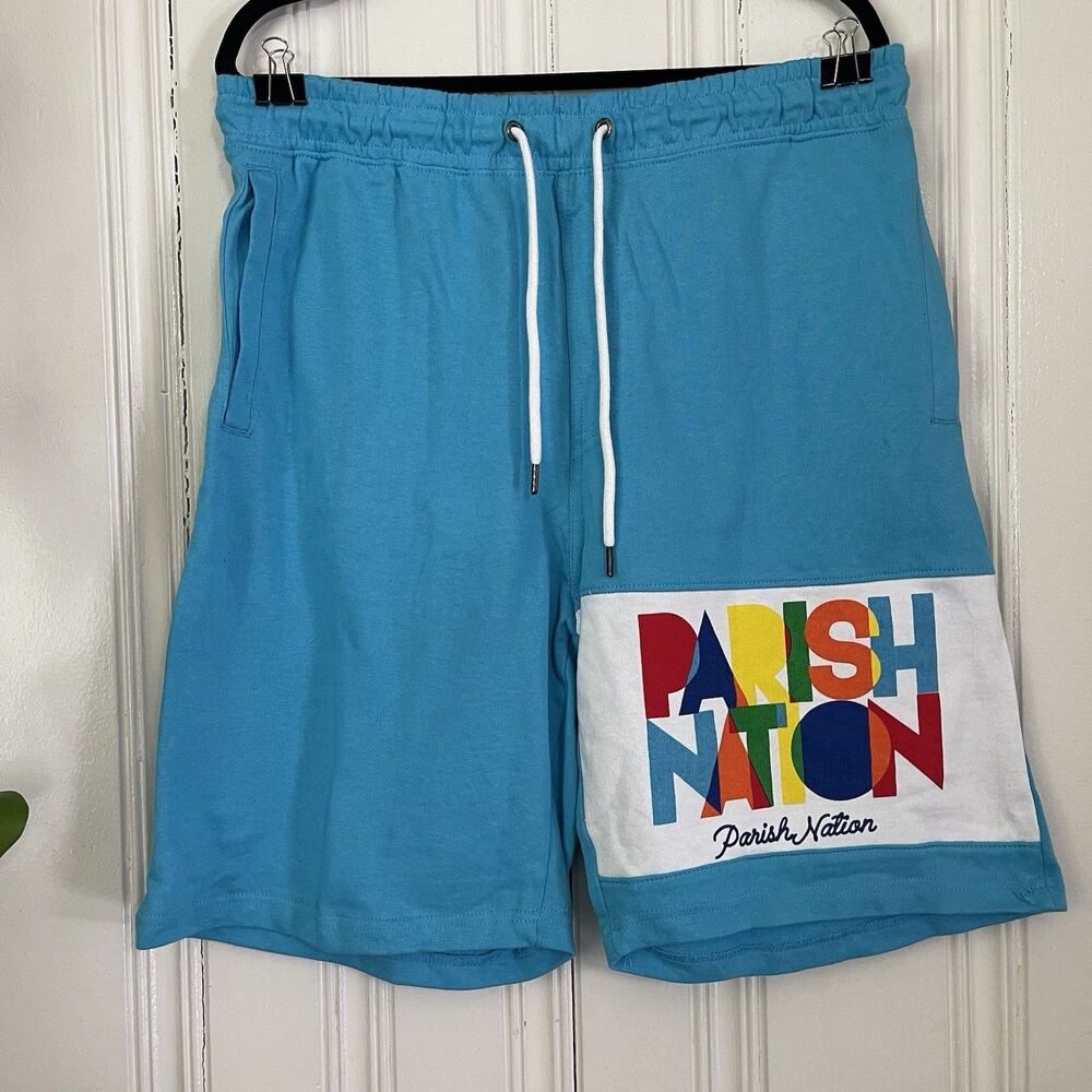 Parish Nation Men Bright Blue Elastic Drawstring Waistband Shorts Size XL